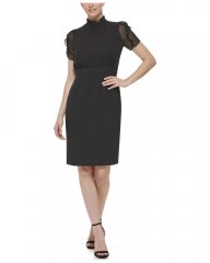 Vince Camuto Chiffon-Sleeve Dress Black ID-MAGZ5511