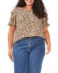 Vince Camuto Spot-Print Layered-Sleeve Blouse (Plus Size) Khaki Haze ID-BJFH4886