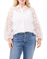 Vince Camuto Floral-Lace Shirt (Plus Size) Ultra White ID-HTWE2740