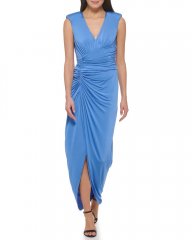 Vince Camuto Ruched Front-Slit V-Neck Gown Periwinkle ID-BWPO2109