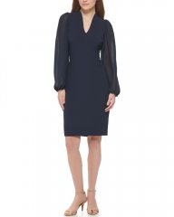 Vince Camuto Chiffon-Sleeve Sheath Navy ID-SABF5830