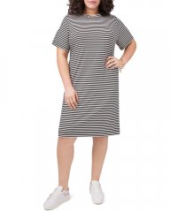 Vince Camuto Stripe-Print T-Shirt Dress (Plus Size) New Ivory ID-AAXH1173