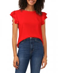 Vince Camuto Ruffle-Sleeve T-Shirt Fiery Red ID-FCMF6853