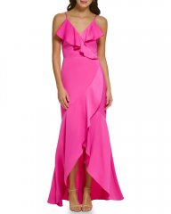 Vince Camuto Ruffled Asymmetrical Gown Fuchsia ID-MGRR7698