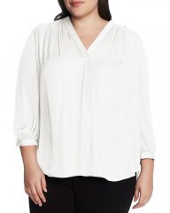 Vince Camuto V-Neck Inverted-Pleat Top (Plus Size) New Ivory ID-HHVW4171