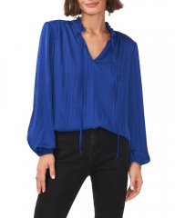 Vince Camuto Pleated Tie-Neck Blouse Twilight Blue ID-LGMJ0260