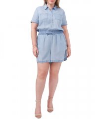 Vince Camuto Button-Down Romper (Plus Size) Arctic Surf ID-QLVX9162