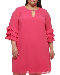 Vince Camuto Chiffon Layered-Sleeve Dress (Plus Size) Pink ID-WEUS4332