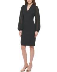 Vince Camuto Chiffon-Sleeve Sheath Black ID-GGOQ0929