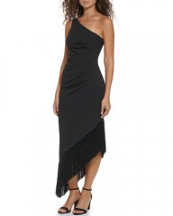 Vince Camuto Asymmetrical Fringe-Hem Midi Dress Black ID-FUMI9150