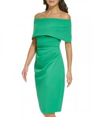 Vince Camuto Off-The-Shoulder Sheath Dark Green ID-QHAS4790