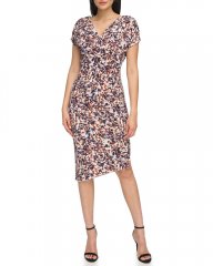 Vince Camuto Printed Asymmetrical Hem Dress Blue ID-ORTS8721