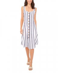 Vince Camuto Striped Button-Front Dress Classic Navy ID-DDOC8862